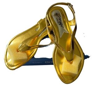 Brisa Magic Collection Gold Chic Summer‎ Sandals Ankle Strap Flat Shoes Size 8